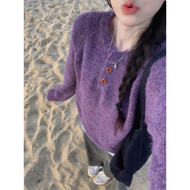 Henley Style Solid Pullover Sweater
