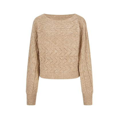 Cropped Off-Shoulder Sweater with Perforated Texture