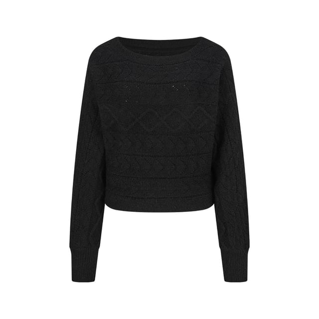 Cropped Off-Shoulder Sweater with Perforated Texture