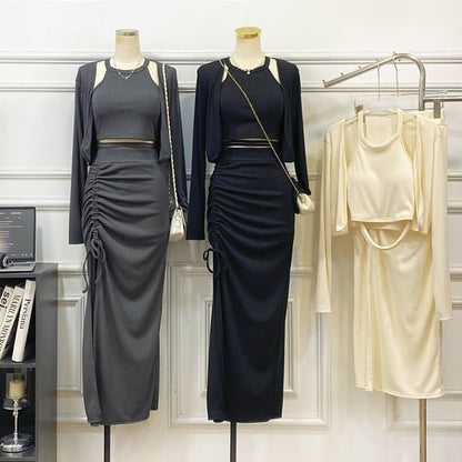 Halter Crop Top with Pencil Skirt and Jacket Set