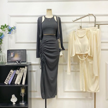 Halter Crop Top with Pencil Skirt and Jacket Set