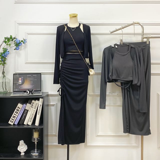 Halter Crop Top with Pencil Skirt and Jacket Set