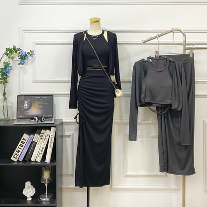 Halter Crop Top with Pencil Skirt and Jacket Set