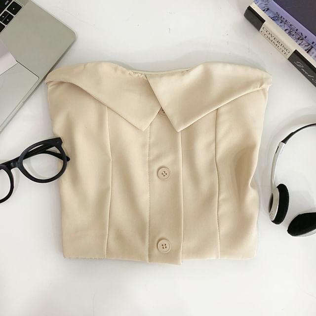 Button-Up Tube Top with Plain Design