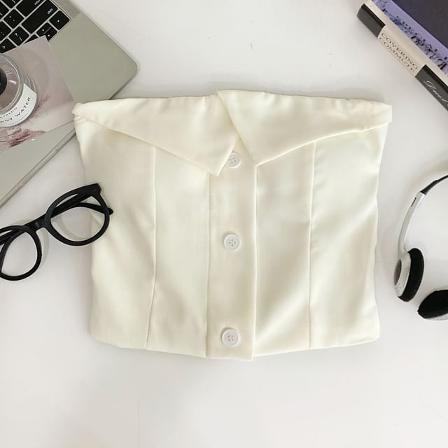 Button-Up Tube Top with Plain Design