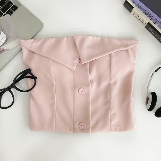 Button-Up Tube Top with Plain Design
