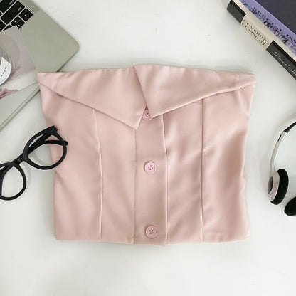 Button-Up Tube Top with Plain Design