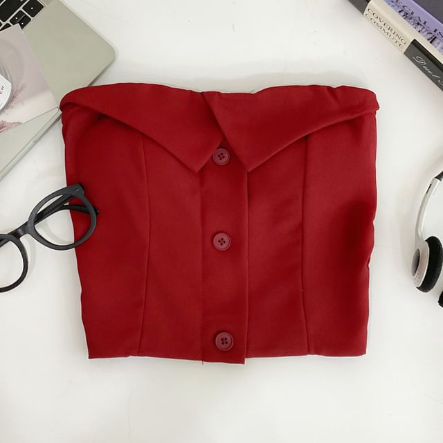 Button-Up Tube Top with Plain Design