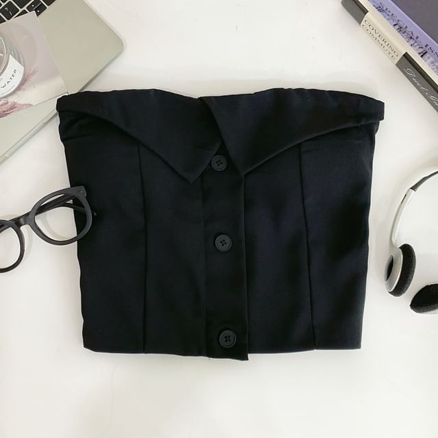Button-Up Tube Top with Plain Design