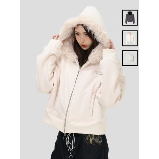 Unisex Faux Fur Panel Zip-Up Hoodie