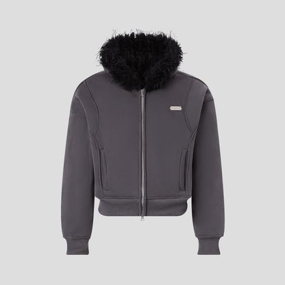 Unisex Faux Fur Panel Zip-Up Hoodie