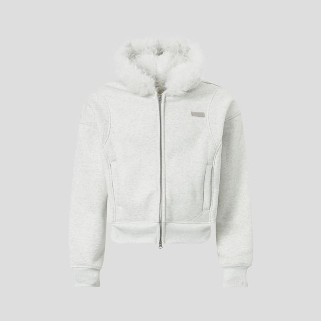 Unisex Faux Fur Panel Zip-Up Hoodie