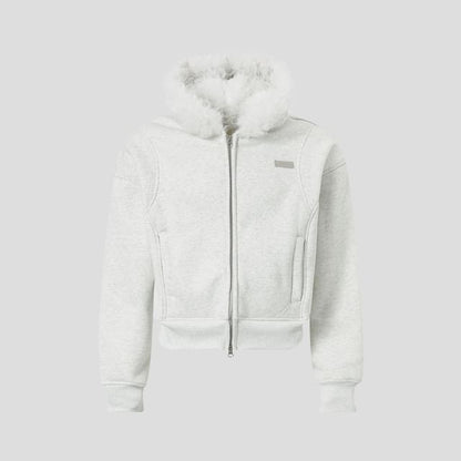 Unisex Faux Fur Panel Zip-Up Hoodie