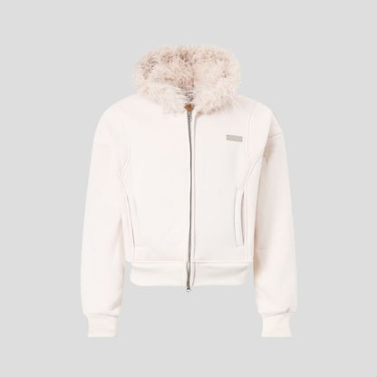 Unisex Faux Fur Panel Zip-Up Hoodie