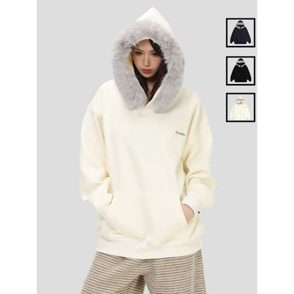Unisex Faux Fur Trim Overfit Hoodie