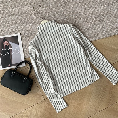 Mock Neck Striped Long-Sleeve Pullover
