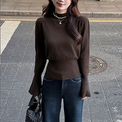Plain Knit Pullover with Mock Neck
