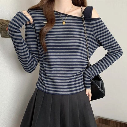 Ruched Asymmetrical Tee with Cold Shoulder