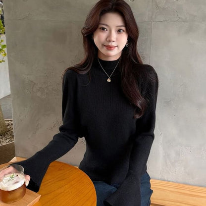 Plain Knit Pullover with Mock Neck