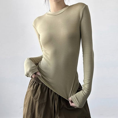 Slim Fit Crop Tee Mock Neck Long Sleeve