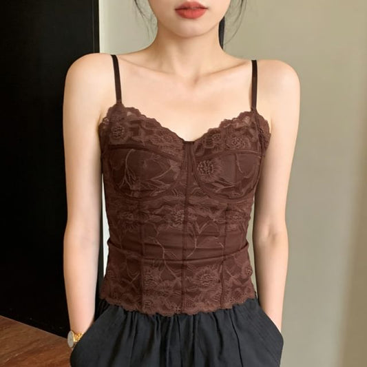Fleece-Lined Padded Lace Cami Top