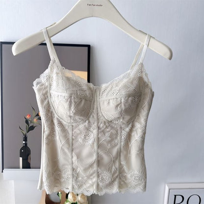 Fleece-Lined Padded Lace Cami Top