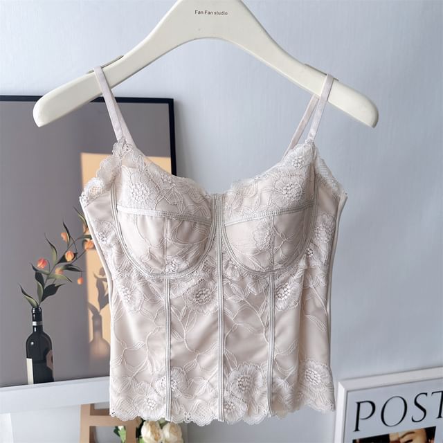 Fleece-Lined Padded Lace Cami Top
