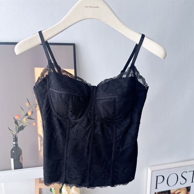 Fleece-Lined Padded Lace Cami Top