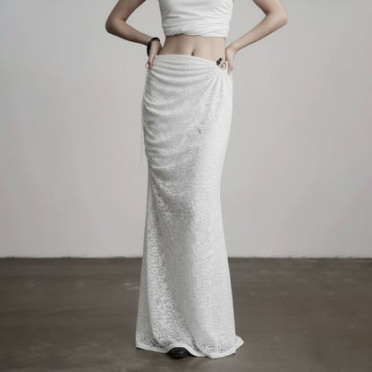 Drawstring Lace Mermaid Maxi Skirt