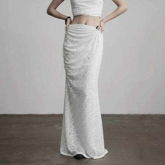 Drawstring Lace Mermaid Maxi Skirt