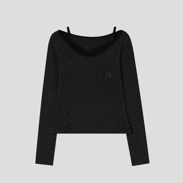 Mock Two-Piece Tee with Lace Panel