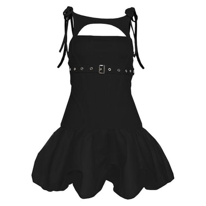 Spaghetti Strap Plain Cutout Mini A-Line Dress