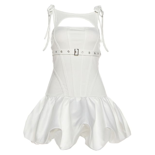 Spaghetti Strap Plain Cutout Mini A-Line Dress