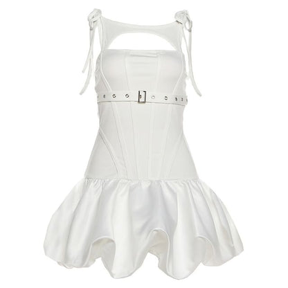 Spaghetti Strap Plain Cutout Mini A-Line Dress