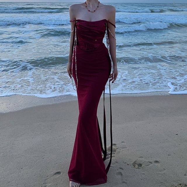 Spaghetti Strap Scoop Neck Plain Maxi Bodycon Dress