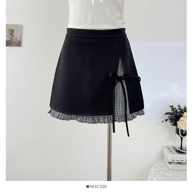 Plaid Ruched Hem Mini Pencil Skirt