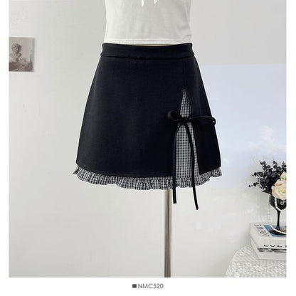 Plaid Ruched Hem Mini Pencil Skirt