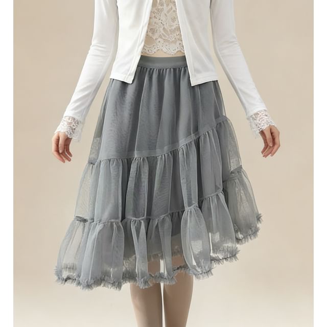 Sheer Asymmetric Hem Mini A-Line Skirt
