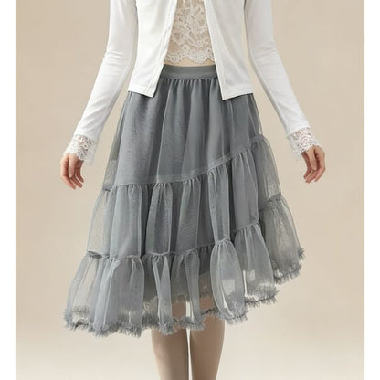 Sheer Asymmetric Hem Mini A-Line Skirt