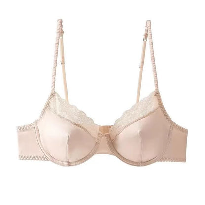 Lace Panel Satin Bra and Thong Set