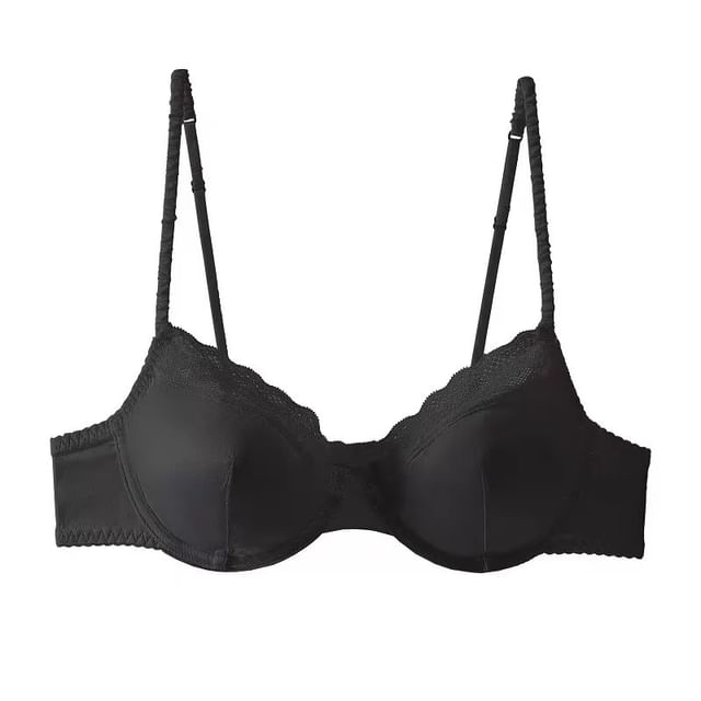 Lace Panel Satin Bra and Thong Set
