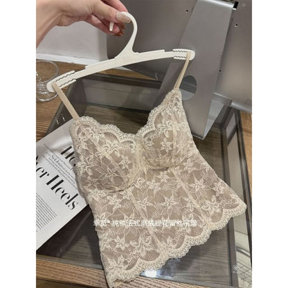 Padded Lace Crop Camisole with V-Neck