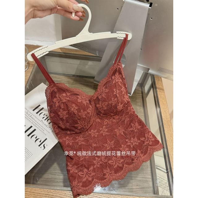 Padded Lace Crop Camisole with V-Neck