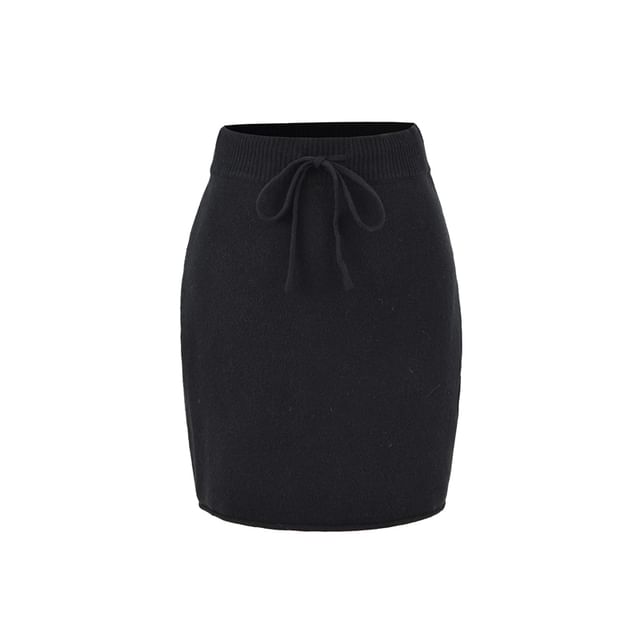 Drawstring Waist Knit Mini Pencil Skirt