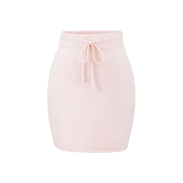 Drawstring Waist Knit Mini Pencil Skirt