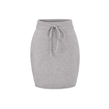 Drawstring Waist Knit Mini Pencil Skirt