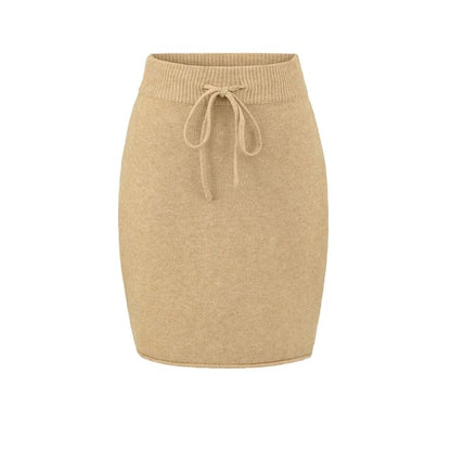 Drawstring Waist Knit Mini Pencil Skirt
