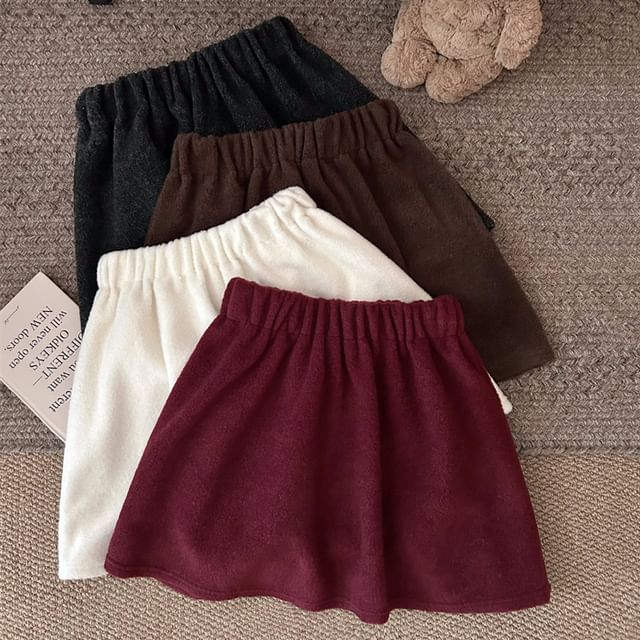 Elastic Waist Solid A-Line Mini Skirt