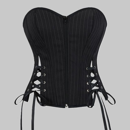 Pinstriped Slit Lace Up Tube Bustier Top