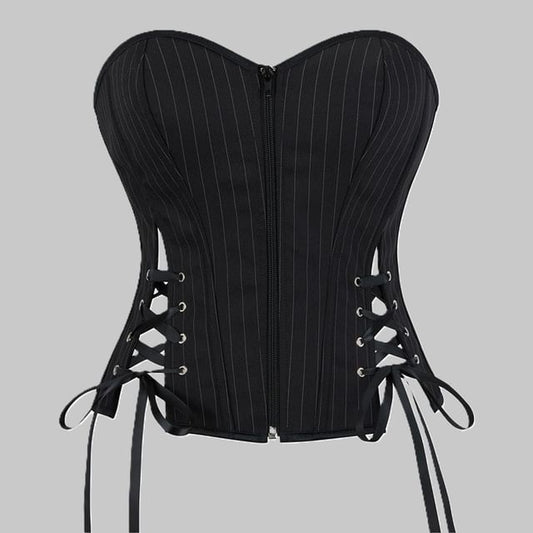 Pinstriped Slit Lace Up Tube Bustier Top